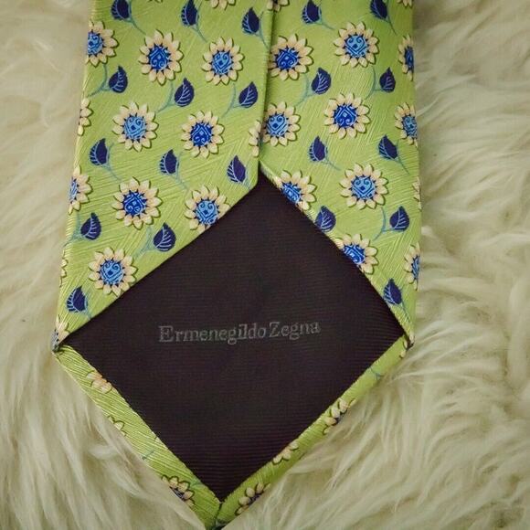 Ermenegildo Zegna Green Blue Floral Print 3.5 inches Wide Tie Necktie - Picture 5 of 7